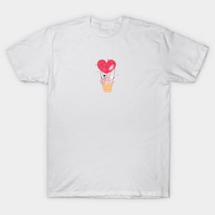 A loving couple of funny flamingos with red hearts T-Shirt